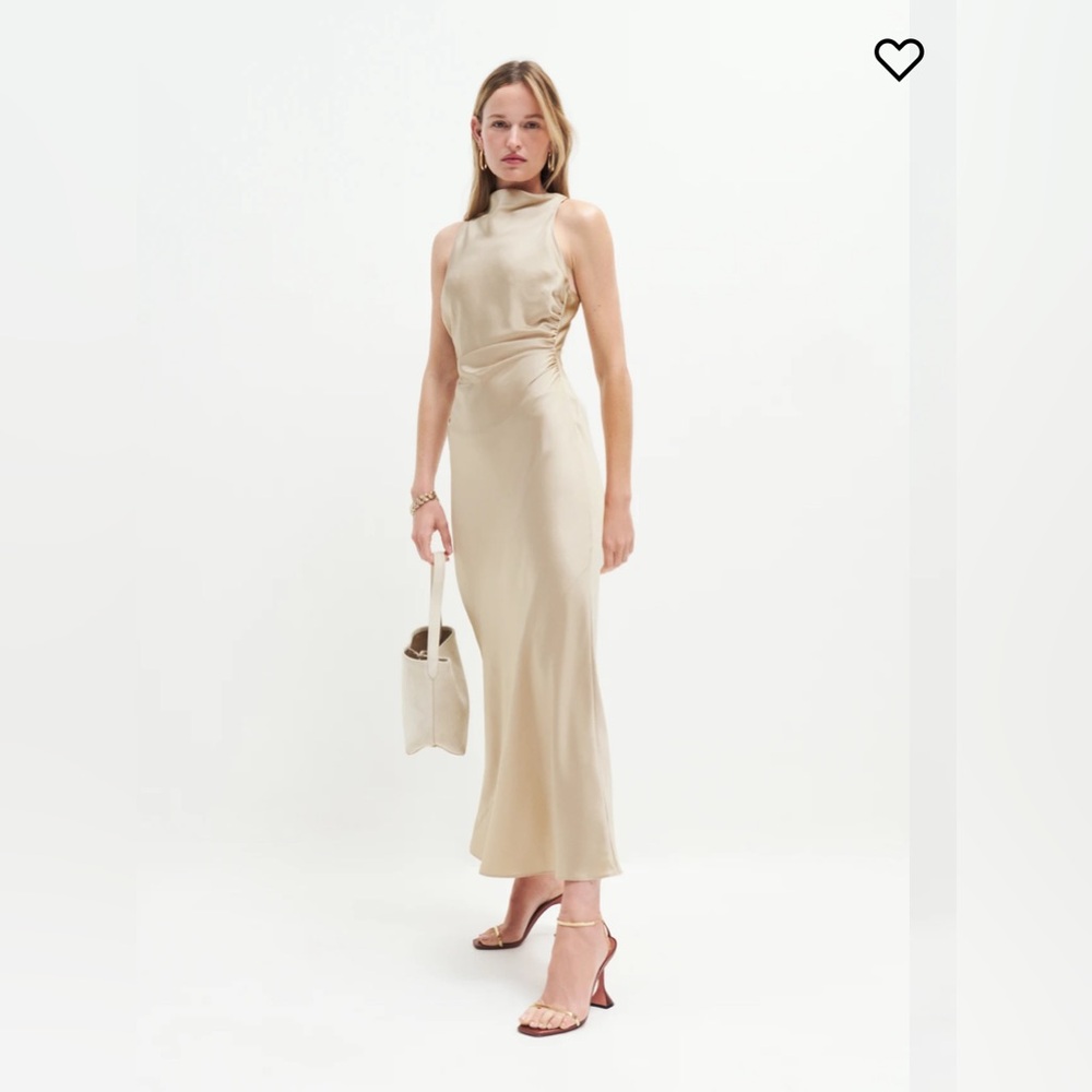 Reformation Cassette Silk Dress in Sand